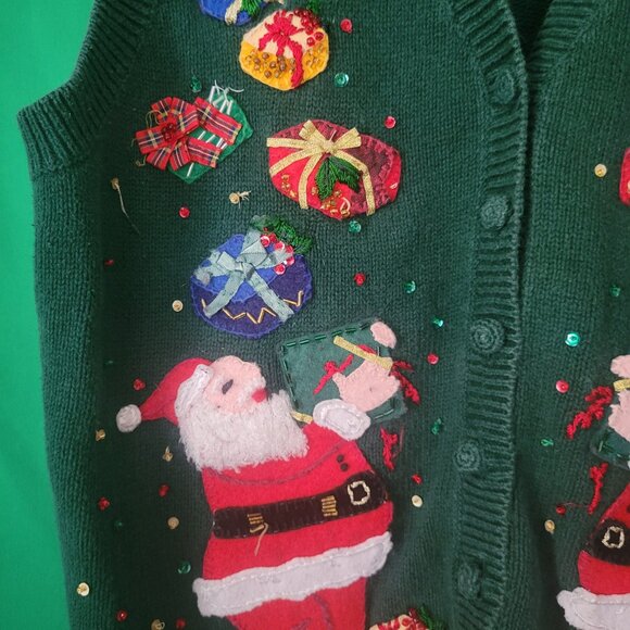 Heirloom Collectible Ugly Christmas Green Cardigan Sweater Holiday Womens L Larg - Picture 2 of 6